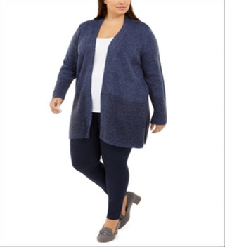 Cardigan feminino Karen Scott com estampa e bordado, azul, tamanho 3X