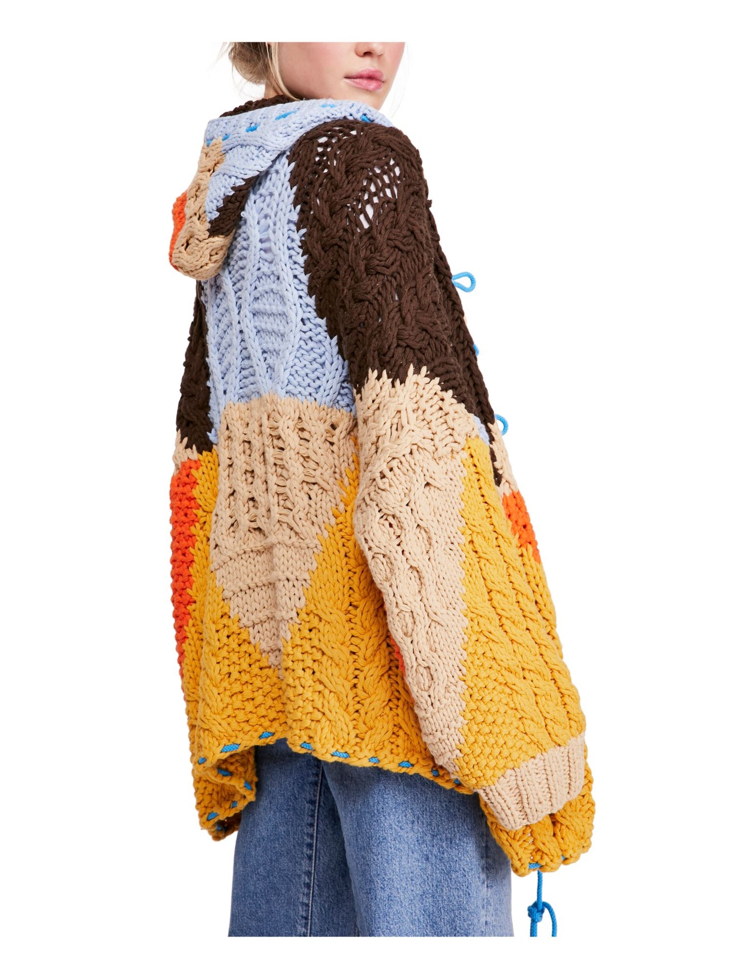 Cardigan com capuz feminino Free People Perfectly Patched, amarelo, tamanho médio