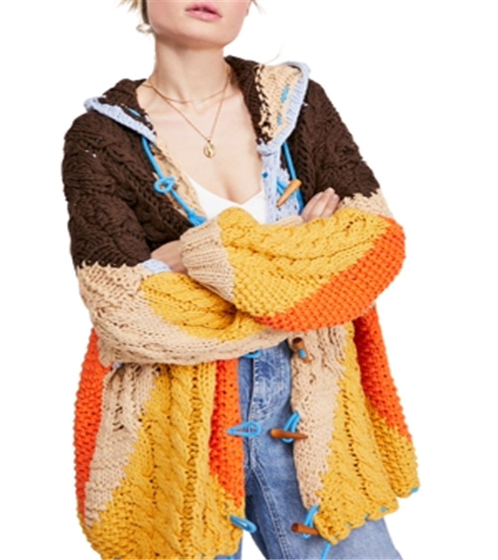 Cardigan com capuz feminino Free People Perfectly Patched, amarelo, tamanho médio