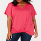 Top feminino NY Collection com decote em V e abertura nas costas, rosa, tamanho 3X
