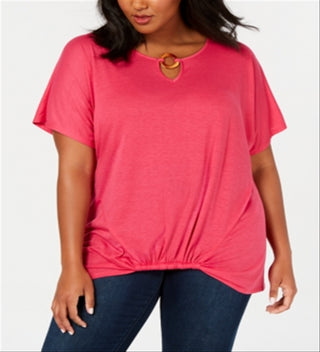 Top feminino NY Collection com decote em V e abertura nas costas, rosa, tamanho 3X