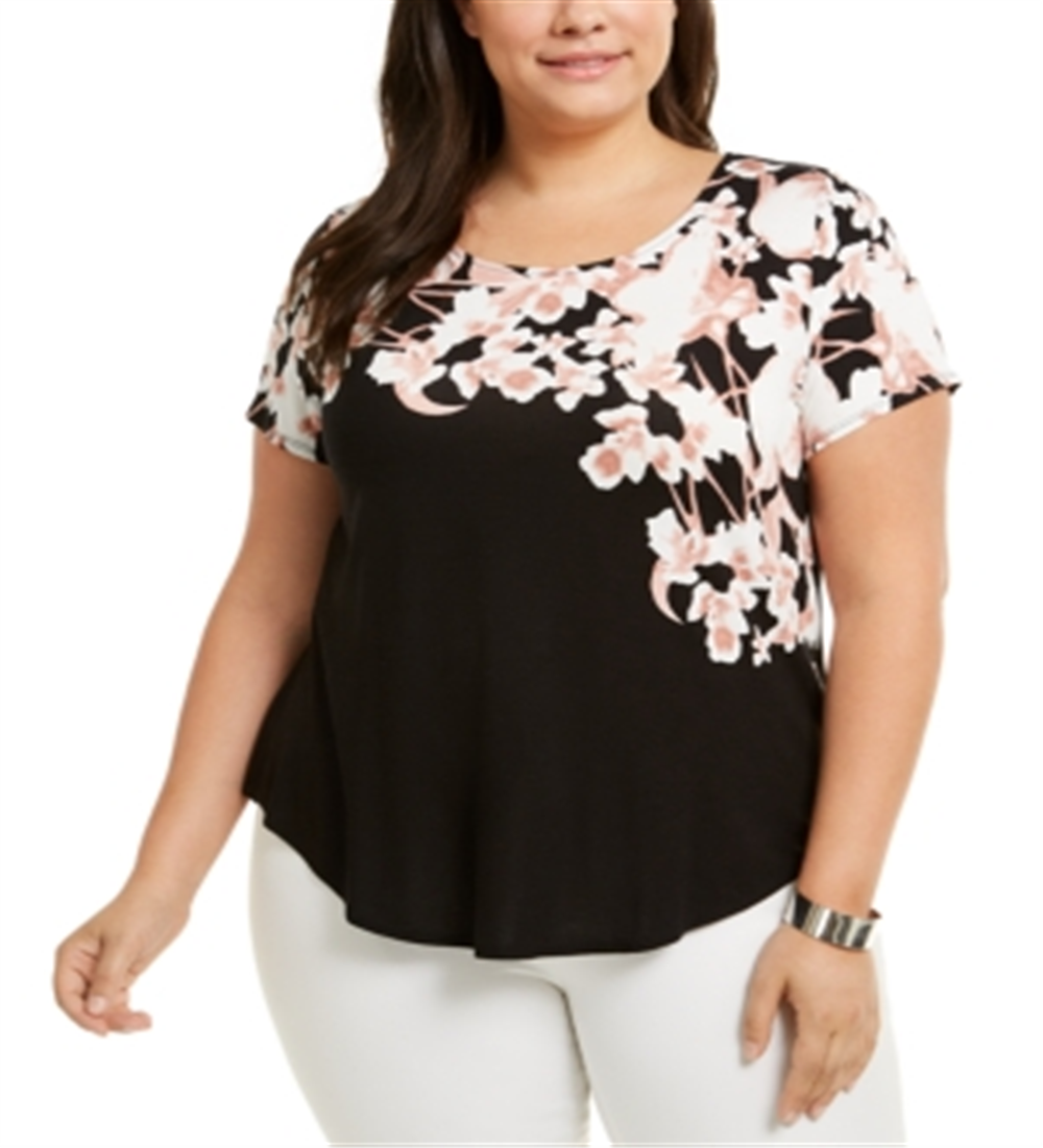 Camiseta feminina estampada Alfani preta tamanho 2X