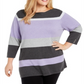 Karen Scott Suéter feminino listrado de algodão com gola alta, roxo, tamanho 2X