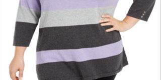 Karen Scott Suéter feminino listrado de algodão com gola alta, roxo, tamanho 2X