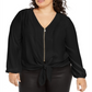 Blusa feminina NY Collection Pebble Crepe com amarração frontal, preta, tamanho 3X