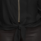Blusa feminina NY Collection Pebble Crepe com amarração frontal, preta, tamanho 3X