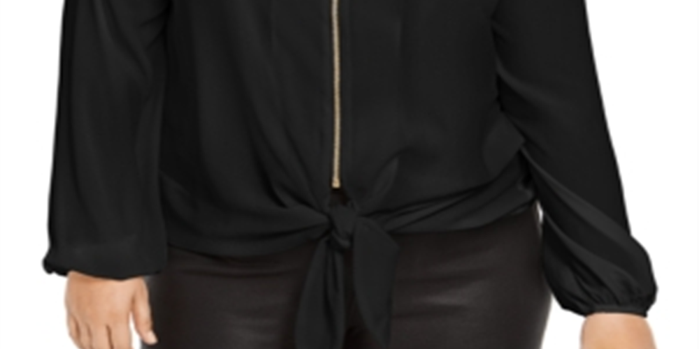 Blusa feminina NY Collection Pebble Crepe com amarração frontal, preta, tamanho 3X