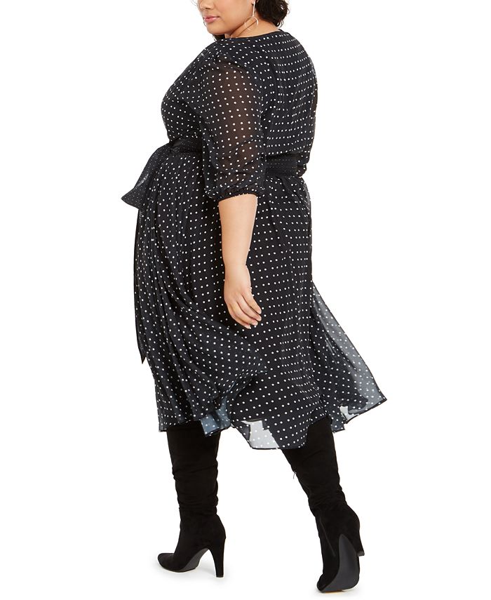 Vestido feminino com cinto e estampa de bolinhas da NY Collection, preto, tamanho 2X