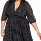 Vestido feminino com cinto e estampa de bolinhas da NY Collection, preto, tamanho 2X