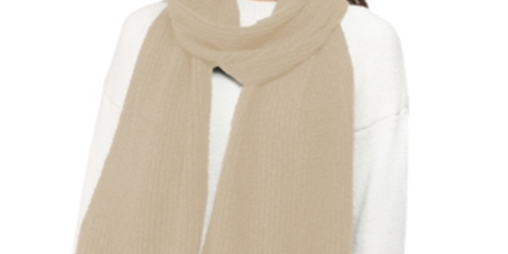 Cachecol feminino canelado liso estilo &amp; co, bege, tamanho regular