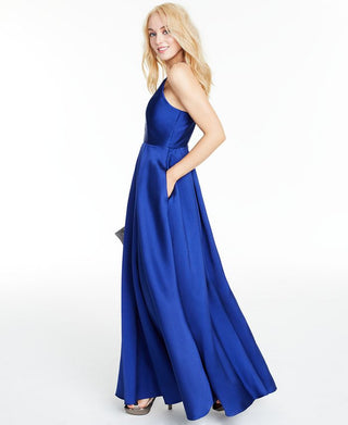 Vestido feminino Speechless com alças finas e decote em V, comprimento total, formal, tamanho 7, azul