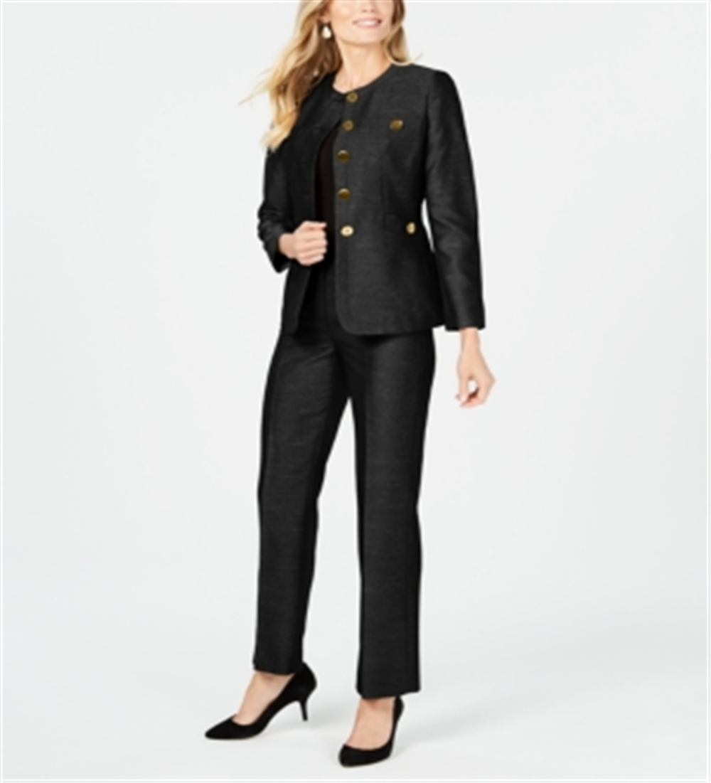 Le Suit Feminino Detalhe de Botão Pantsuit Preto Tamanho 18