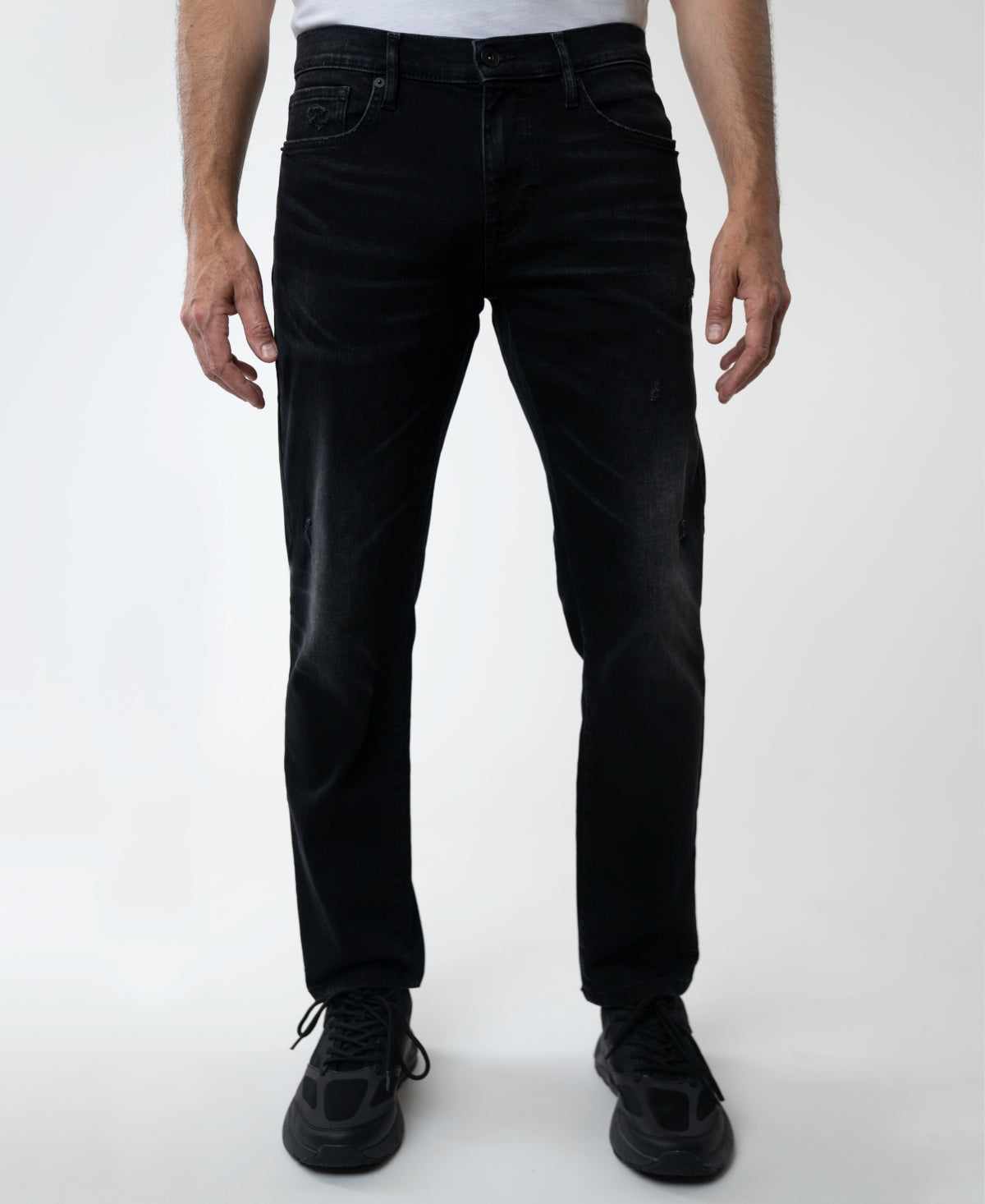 Calça jeans masculina Lazer Denim cintura média perna reta preta tamanho 36x30