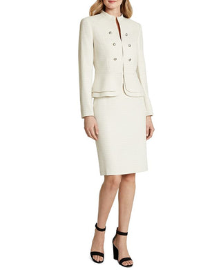 Tahari Asl Petite Blazer abotoado duplo com bainha peplum marrom tamanho 12 P