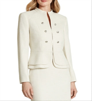 Tahari Asl Petite Blazer abotoado duplo com bainha peplum marrom tamanho 12 P