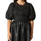 Top Gracia feminino bordado com flores, preto