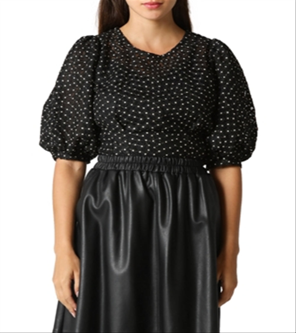 Top Gracia feminino bordado com flores, preto