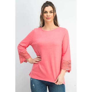 Charter Club Women's Cotton Lace-Trim Top Dark Pink Size Petite Medium