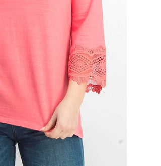 Charter Club Women's Cotton Lace-Trim Top Dark Pink Size Petite Medium