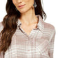 Camisa xadrez brilhante feminina Style &amp; Co, bege, tamanho pequeno