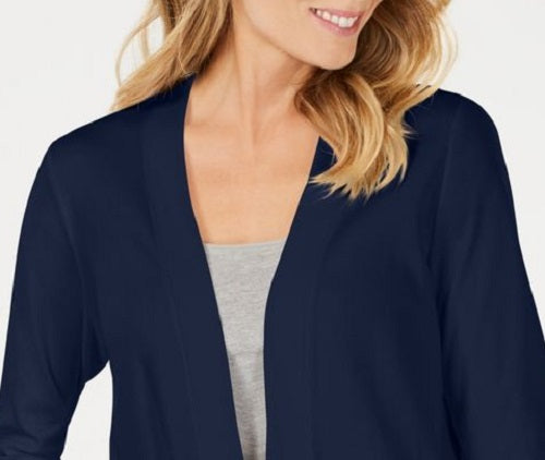 Karen Scott Cardigan feminino de algodão aconchegante, azul-marinho, tamanho extrapequeno