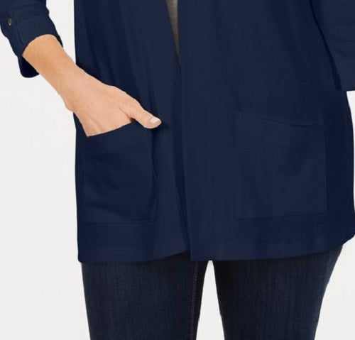 Karen Scott Cardigan feminino de algodão aconchegante, azul-marinho, tamanho extrapequeno