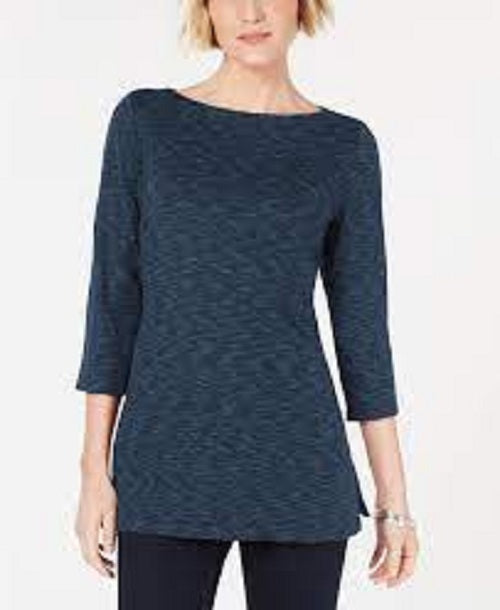 Karen Scott Blusa Feminina Gola Canoa Space-Dyed Azul Marinho Tamanho Médio
