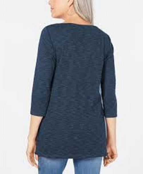 Karen Scott Blusa Feminina Gola Canoa Space-Dyed Azul Marinho Tamanho Médio