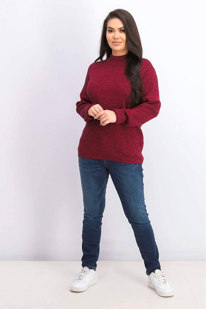 Karen Scott Suéter Feminino de Algodão com Gola Mole, Vermelho Brilhante, Tamanho Grande