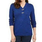 Karen Scott Suéter Henley Feminino de Algodão Marmorizado Azul Tamanho X-S