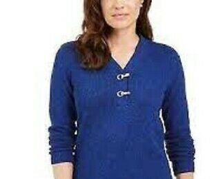 Karen Scott Suéter Henley Feminino de Algodão Marmorizado Azul Tamanho X-S