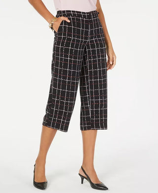 Calças culotte femininas estampadas com cinto Alfani, pretas, tamanho 6, pequena