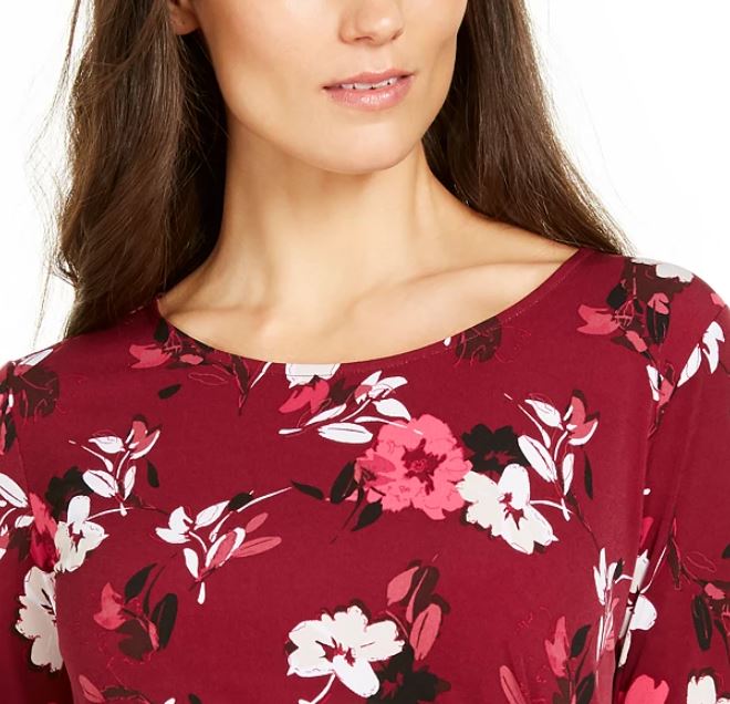 Top feminino Alfani com estampa lateral e amarração lateral, tamanho pequeno e médio, vermelho