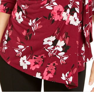 Top feminino Alfani com estampa lateral e amarração lateral, tamanho pequeno e médio, vermelho