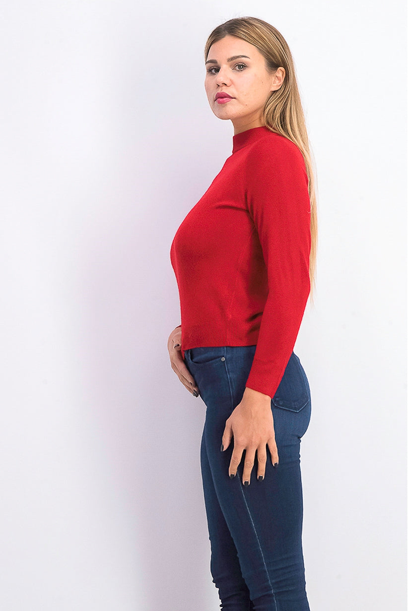 Karen Scott Suéter Feminino Gola Mock Médio Vermelho Tamanho Pequeno