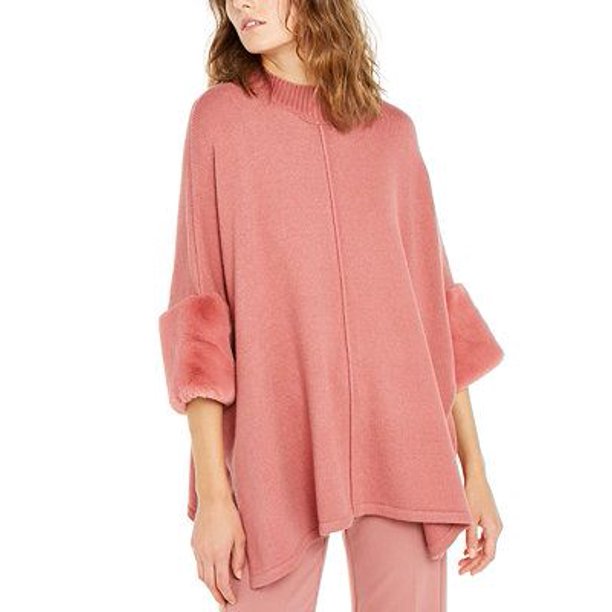 Poncho Alfani Feminino com Punho de Pele Sintética Rosa Tamanho X-G
