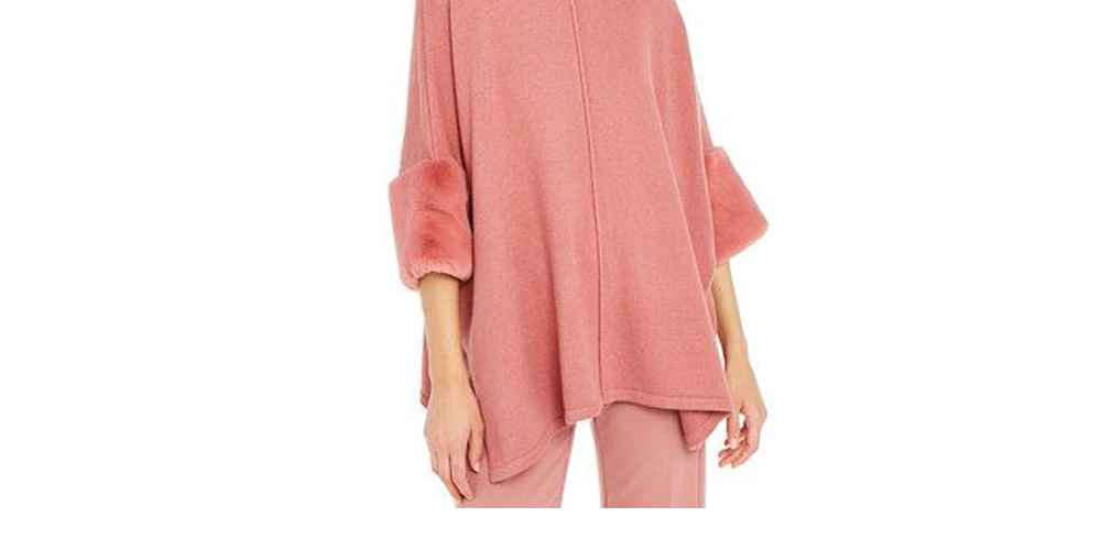 Poncho Alfani Feminino com Punho de Pele Sintética Rosa Tamanho X-G