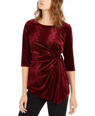 Blusa Alfani Feminina Borgonha Sólida Manga 3/4 Gola Joia Vinho Tamanho Médio