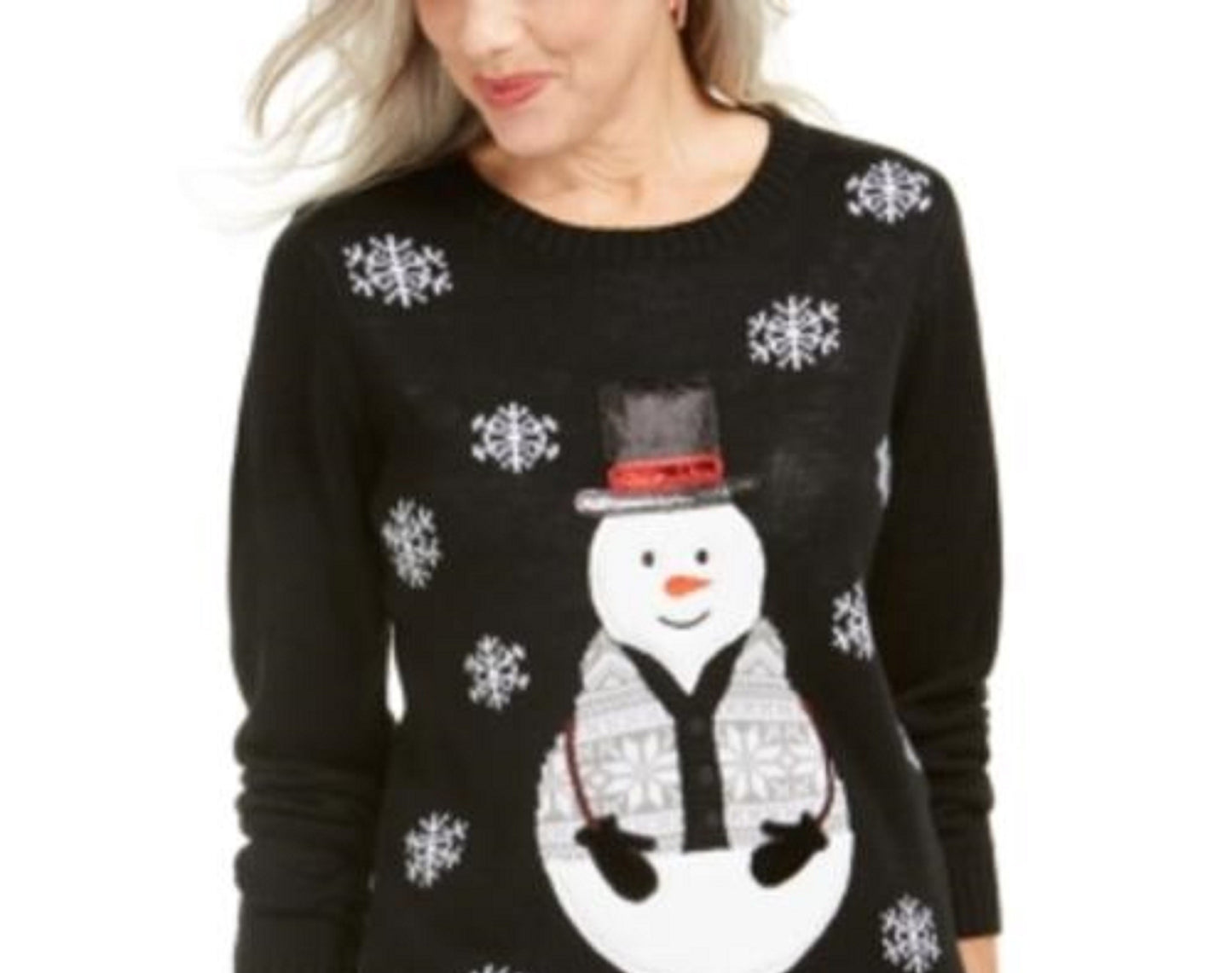 Karen Scott Suéter de Boneco de Neve com Lantejoulas para Mulheres, Preto, Tamanho Grande