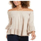 Blusa feminina estilo &amp; co, ombro de fora, manga sino, marrom, tamanho médio
