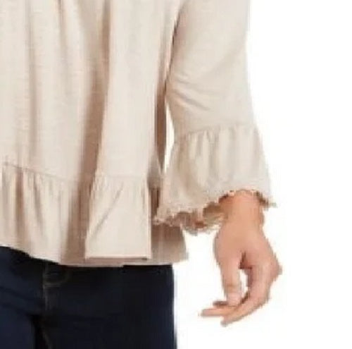 Blusa feminina estilo &amp; co, ombro de fora, manga sino, marrom, tamanho médio