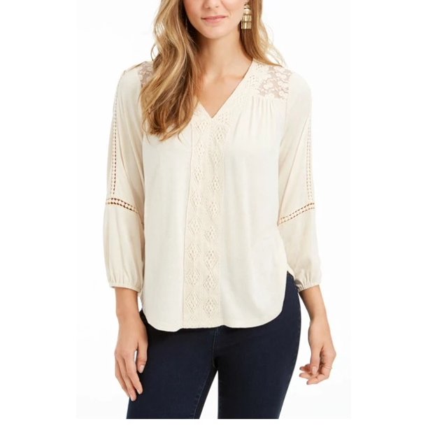 Top de crochê feminino com renda nas costas, estilo &amp; co, branco, tamanho pequeno