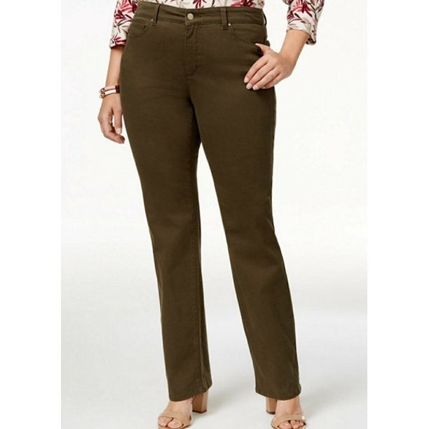 Calça jeans feminina estilo &amp; co com controle de barriga e perna reta, verde, tamanho 6