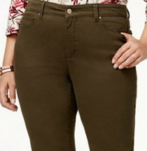 Jeans feminino estilo &amp; co com controle de barriga e perna reta, verde, tamanho 6