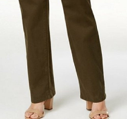 Jeans feminino estilo &amp; co com controle de barriga e perna reta, verde, tamanho 6