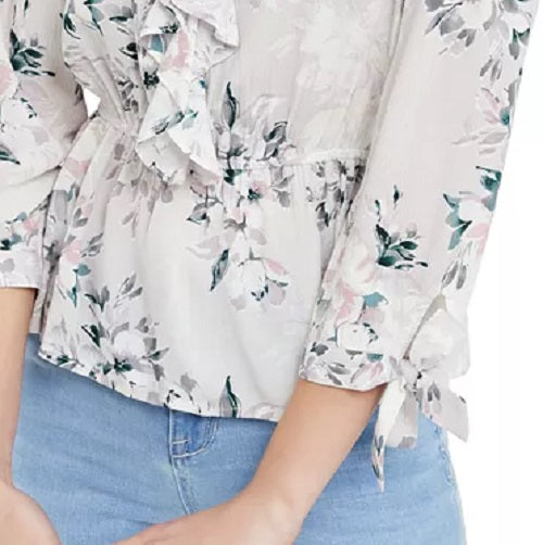 Top American Rag Juniors com gola franzida e mangas amarradas, cinza, tamanho grande