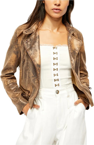 Jaqueta de couro sintético com relevo Fenix ​​Snake da Free People para mulheres, preta, carvão, tamanho médio