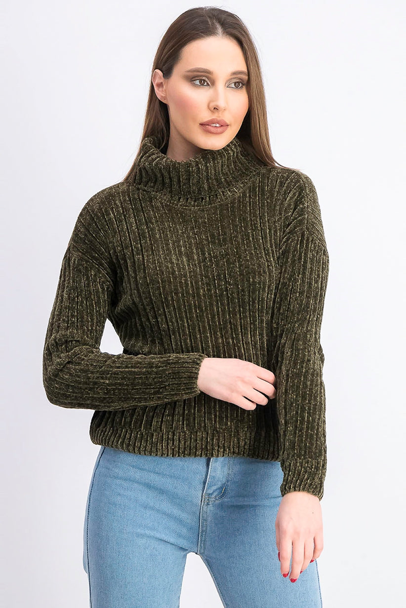 Suéter Hippie Rose Juniors de gola alta em chenille verde escuro, tamanho extrapequeno