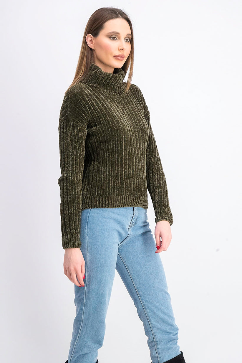 Suéter Hippie Rose Juniors de gola alta em chenille verde escuro, tamanho extrapequeno