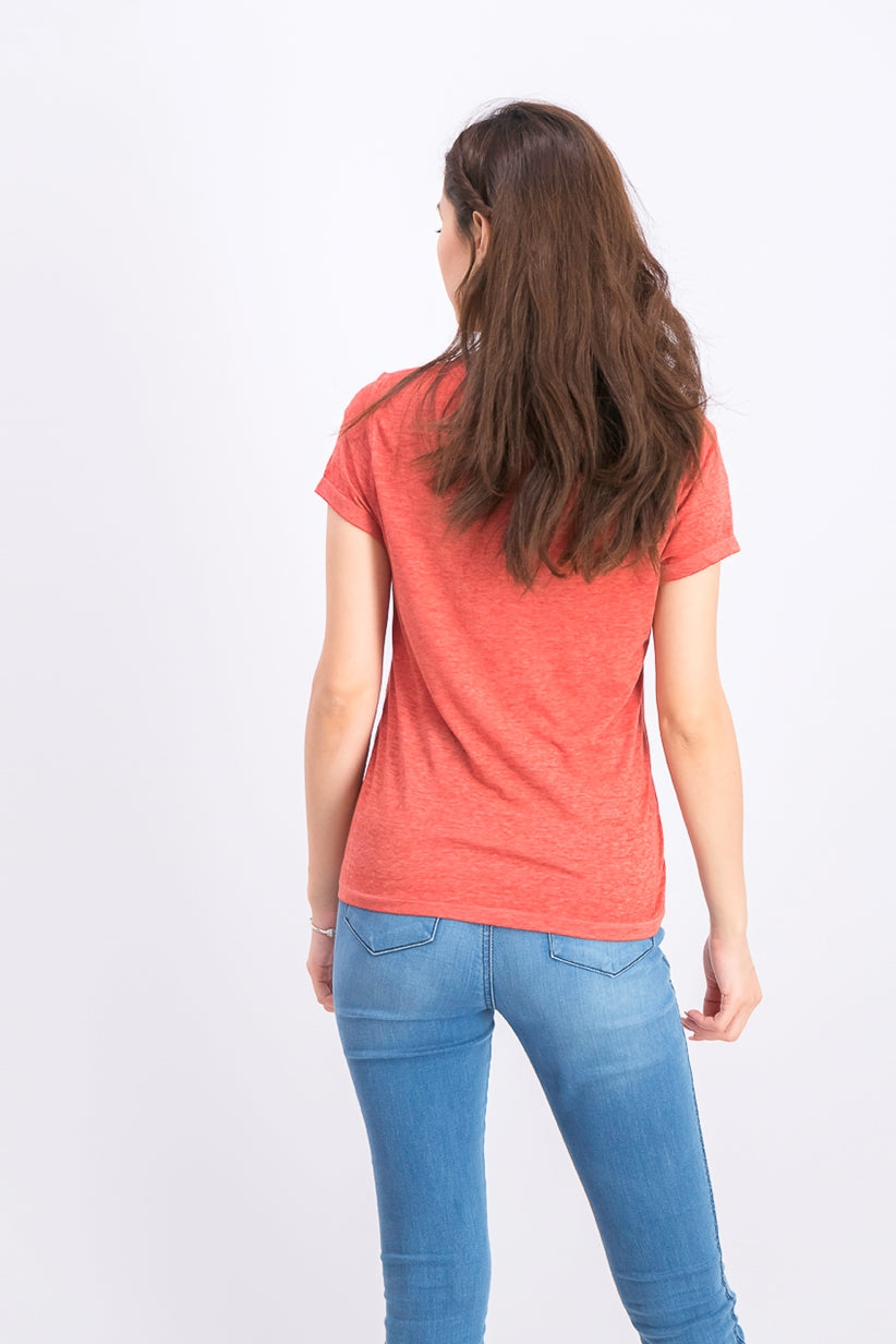 Camiseta Ultra Flirt Juniors com decote em V mesclado, laranja, tamanho médio